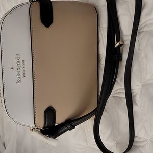 kate spade Staci dome crossbody in white, beige, and black.  NWT unattached.